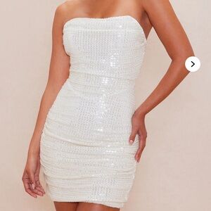Fashion Nova Strapless White Sequin Dress